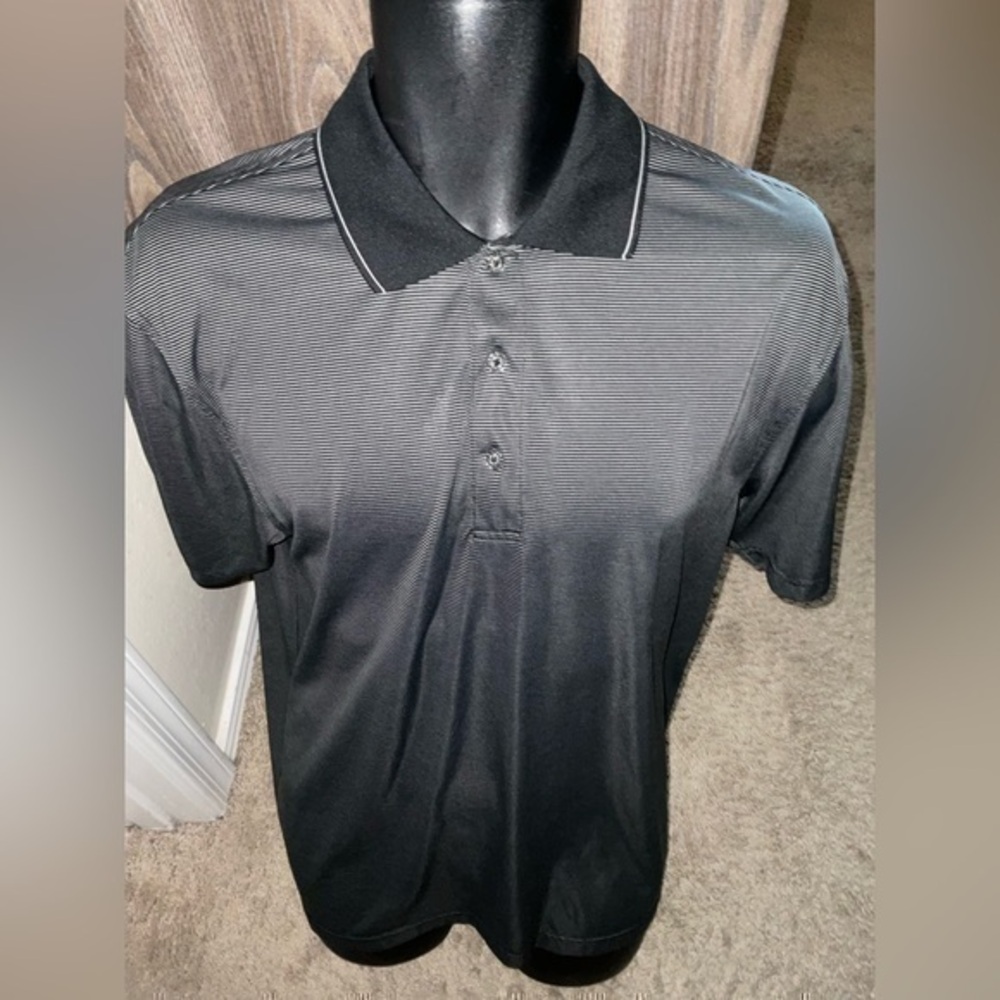 Men’s used size medium M IZOD black striped cool FX series golf polo shirt